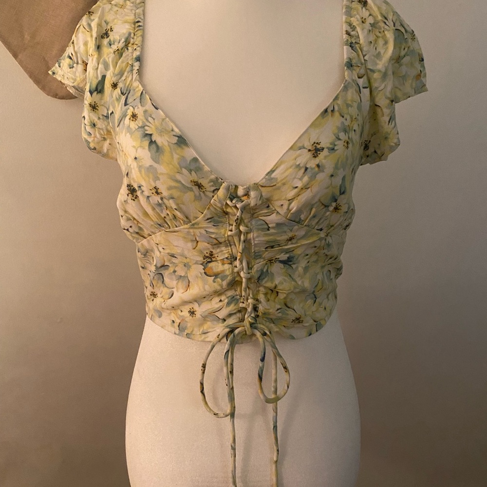 American Eagle Corset Crop Top Flowy Sleeves